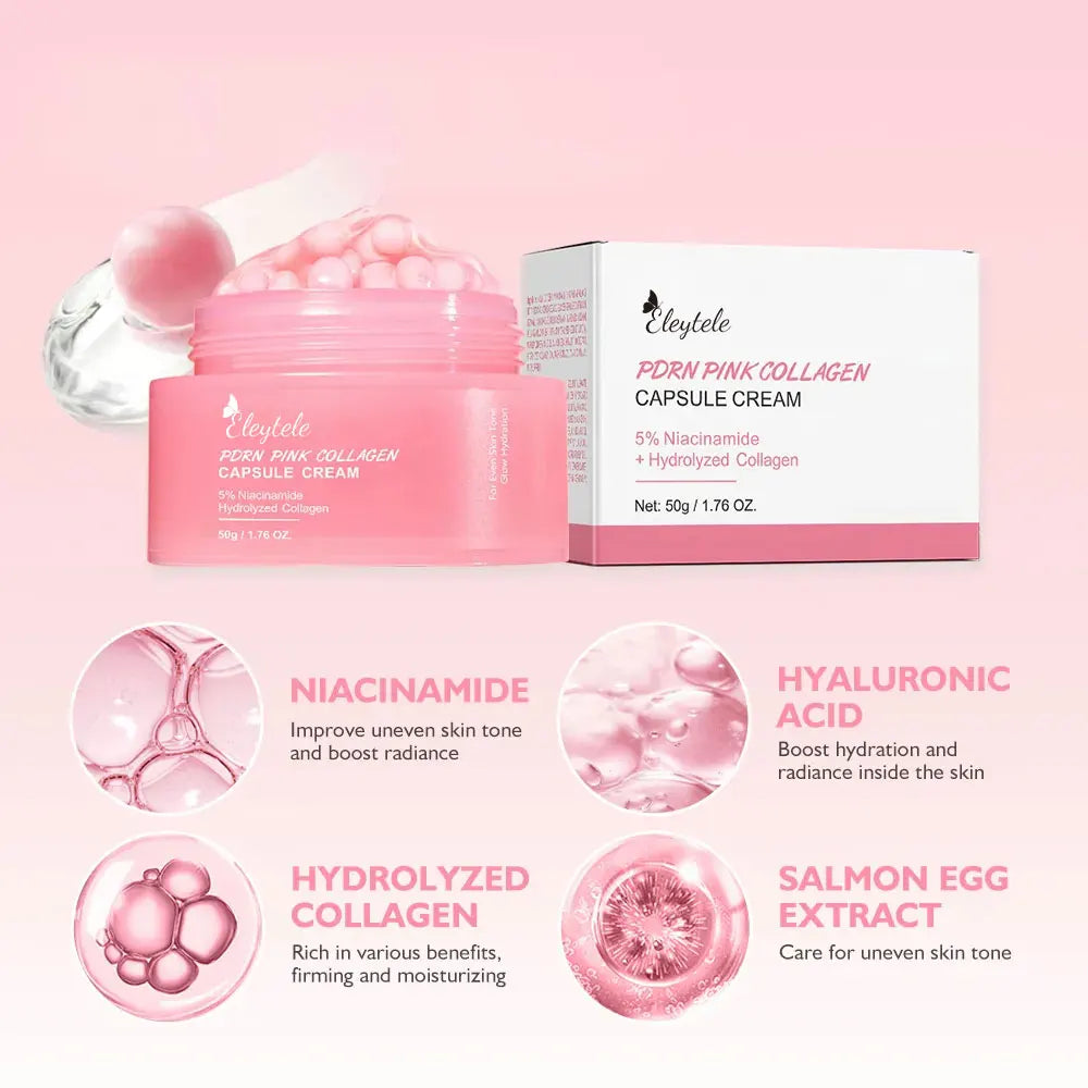 OEM Pink Collagen Capsule Cream Wholesale for Wrinkles Skin Radiance Transparent Gel Glow Hydration Face Cream